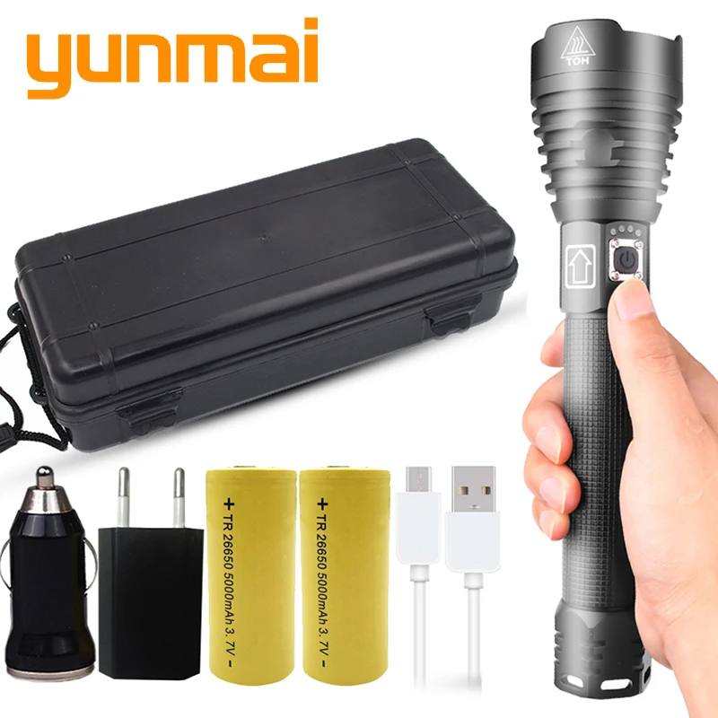 Светодиодный фонарик Yunmai XHP90 мощный зум фонарь usb ярче чем xhp70.2 уличный для