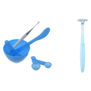 

Blue 4 in 1 DIY Facial Mask Mixing Stick Brush Gauge 8.5cm Dia Bowl Kit with the Surface of Tongue Oral Cleaning Brushes