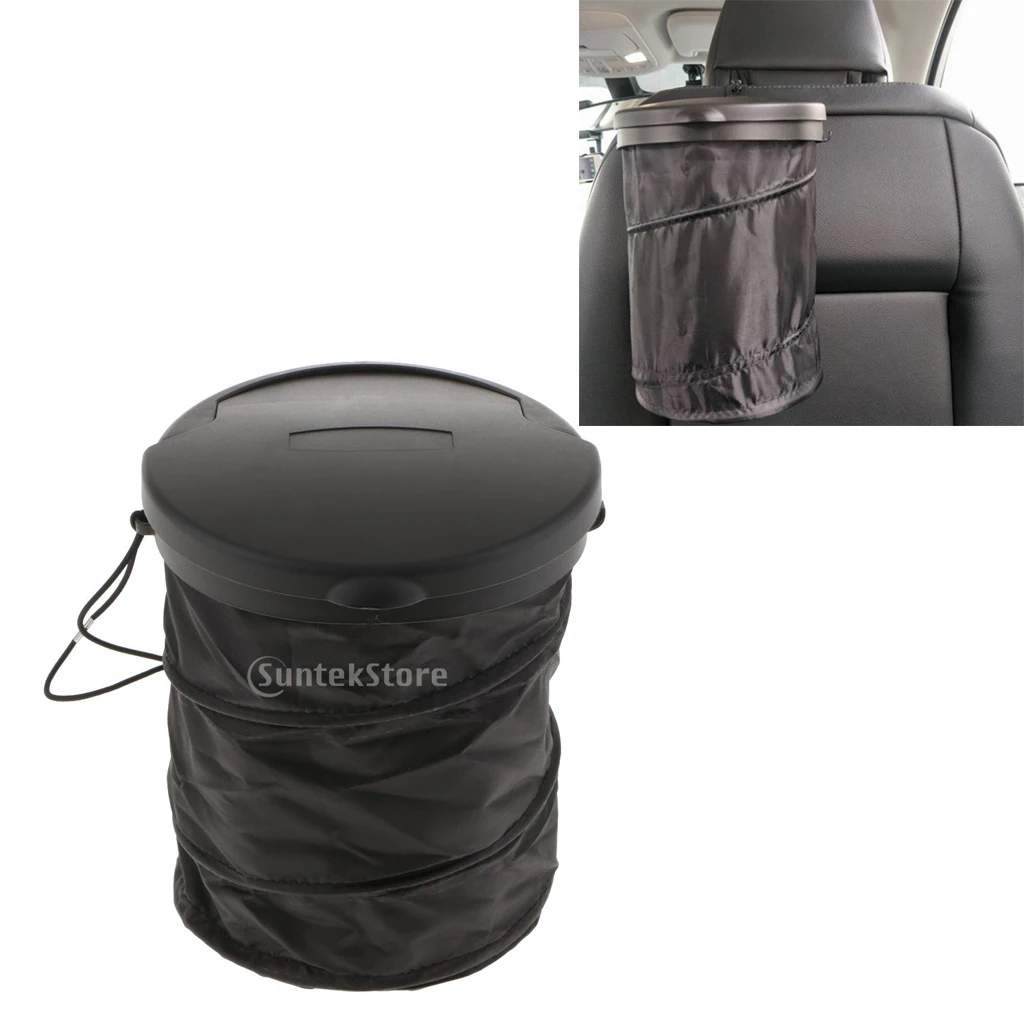 Пластиковая Складная Автомобильная корзина для мусора ящик контейнер для мусора черный с откидной крышкой и регулируемым крючком