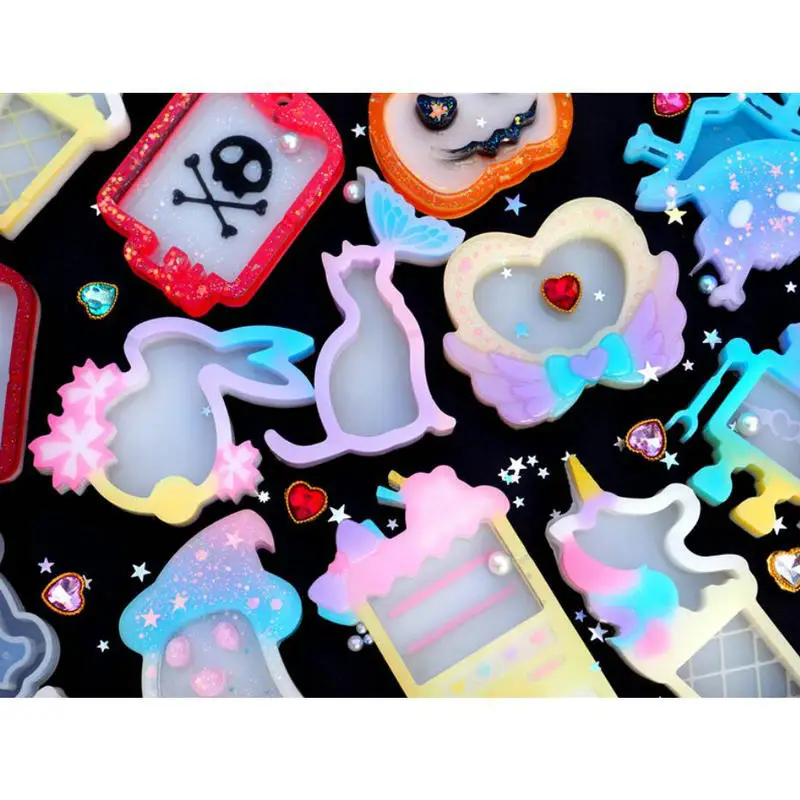 DIY Resin Shaker Charms Halloween Skull Ghost Pumpkin Blood Bag Silicone Molds Unicorn Icecream Machine Jewelry Making Tools