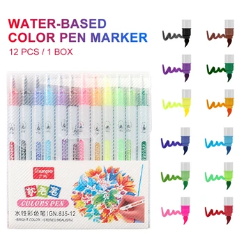 

1Set 12Color Gift Card Writing & Drawing Line Outline Pen Soft Color Pen Creative Drawing Tools Student Writing Tools