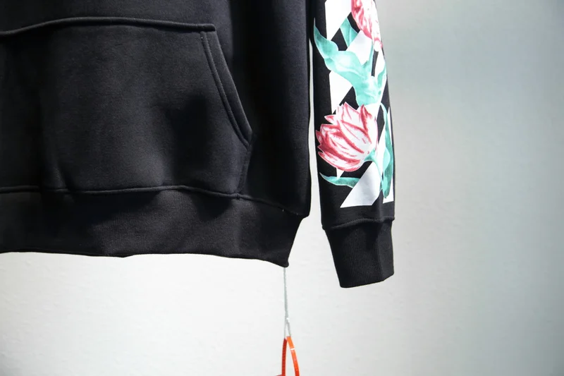 19ss Off-White OW цветы стрела мужчины женщины унисекс влюбленные Мода хлопок Повседневная Толстовка с капюшоном свободная Куртка Пуловер