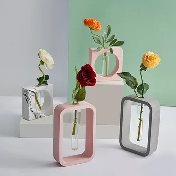 

Nordic cement glass transparent vase decoration simple living room desktop dried flower flower arrangement glass hydroponic vase