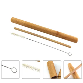 

1 Set Bamboo Straw Reusable Drinking Straw Portable Straw with Case Brush