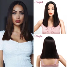 Natifah черный прямой парик Синтетический кружевной передний парик Средняя часть кружевной передний парик для женщин косплей парик