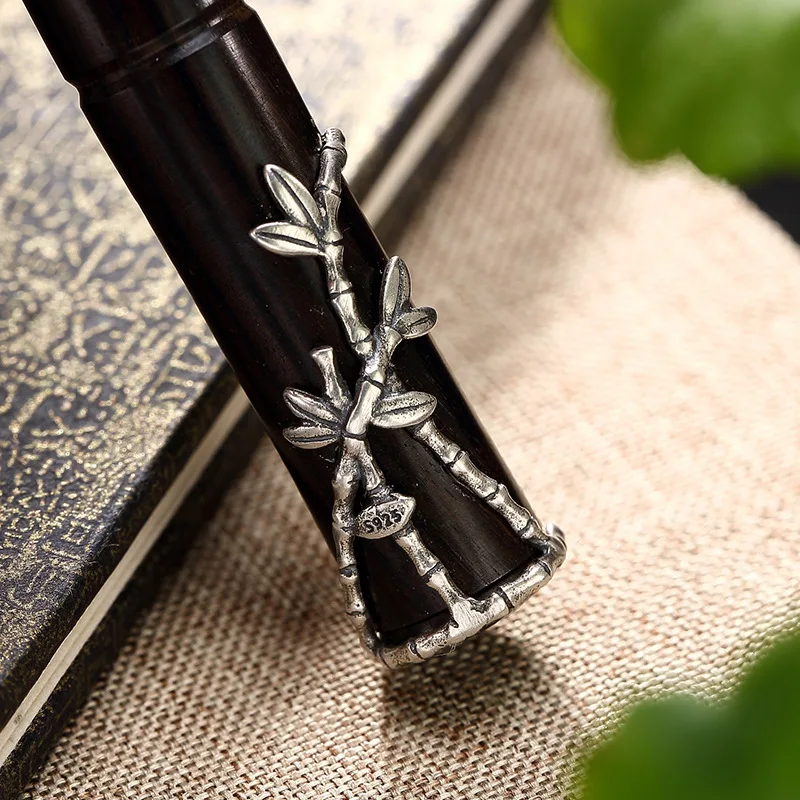 S925 Sterling Silver Retro Bamboo Ebony Gel Ink Pen Display Art | Дом и сад