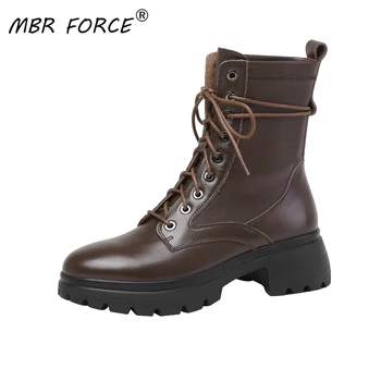 

MBR FORCE Fashion Retro British style round toe Elegant women ankle boots lace up woman Girls ladies Spring Autumn casual black