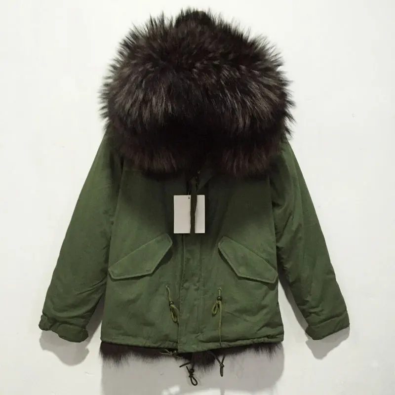 genuine fox fur coat in army green sliver fox luxuty lined customized color