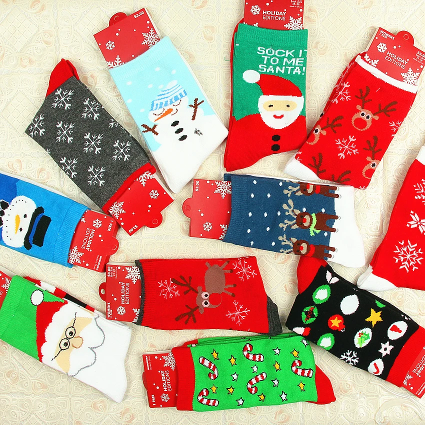 

1 pair of winter womens socks warm Christmas wool half calf socks wool snowflake deer comfortable gift cute girls Meias