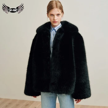 

2019 BFFUR Women Real Fox Fur Coat Whole Skin Turn Down Collar Natrual Fur Coats Women Winter Warm Fur Jacket Park With Fur