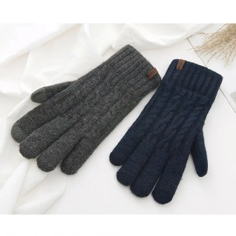 Толстые тепловые вязаные велосипедные перчатки с сенсорным экраном на весь палец, мягкие ветрозащитные спортивные перчатки для мужчин, унисекс
