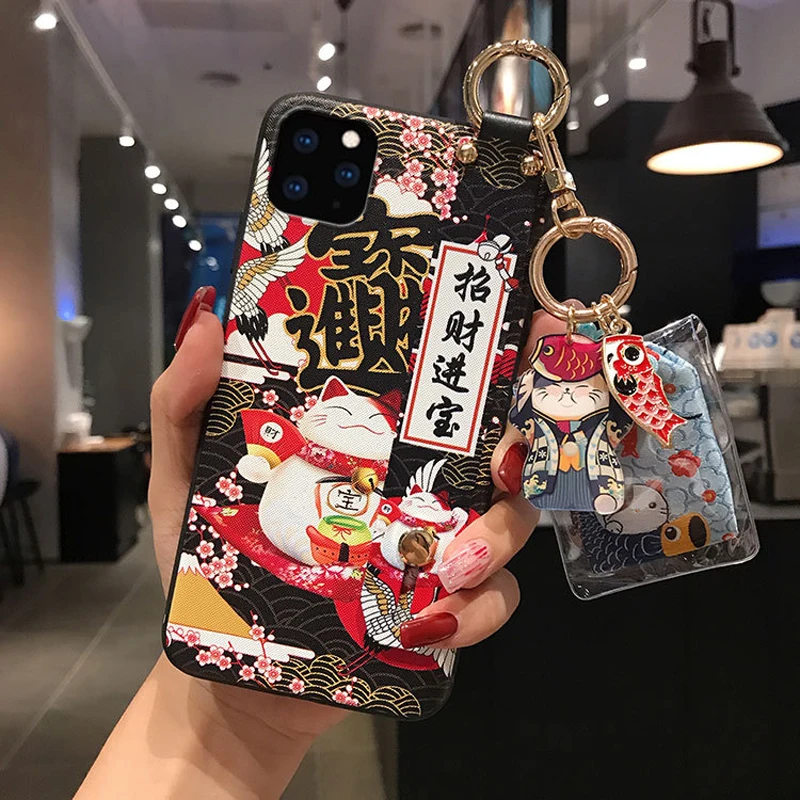 Lucky Cat браслет кронштейн оболочка для iPhone 11 Pro Max XS MAX XR орнамент мягкая задняя крышка для iPhone X 8 7 6 6S Plus