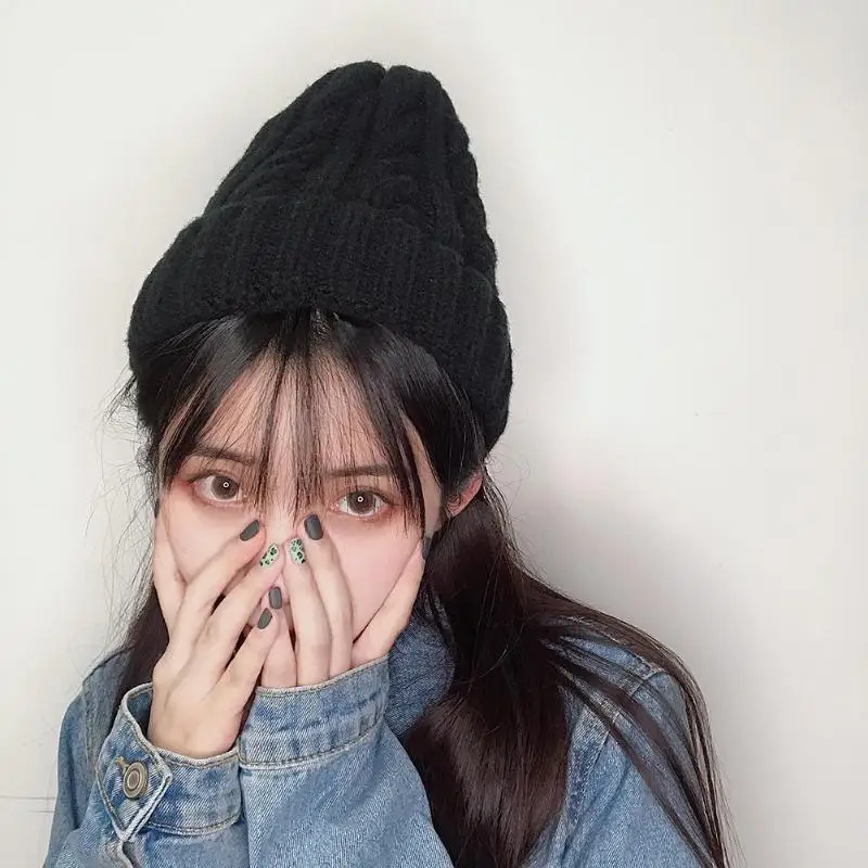 Корейские милые вязаные шапки для женщин и девочек; теплые однотонные кепки на осень и зиму