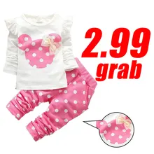 Одежда для маленьких девочек комплект из двух предметов, хлопковая одежда Минни, одежда для маленьких девочек милый Повседневный Спортивный костюм в горошек с рисунком Микки Мауса для малышей