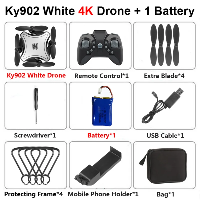 Мини складной Дрон KY902 с камерой 4K HD, Wi-Fi, FPV, голосовое управление, следуем за мной, Радиоуправляемый вертолет, Квадрокоптер, детская игрушка VS E58 SG106 - Цвет: KY902 W 4K 1B