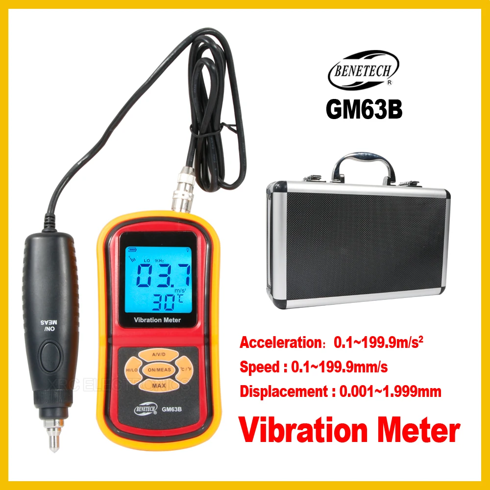 BENETECH Digital Vibration Meter Hand Held Vibration Monitoring Equipment Visually Display Measurement Value GM63B-BENETECH