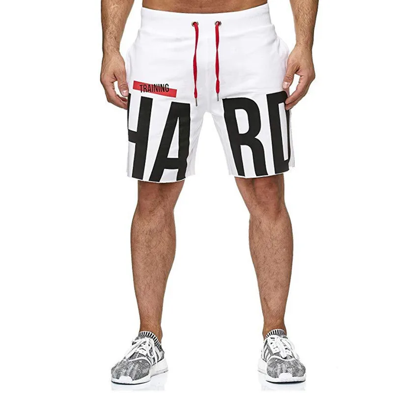Летние новые модные хлопковые эластичные дышащие Брендовые мужские спортивные шорты с модным принтом Шорты для фитнеса бодибилдинга