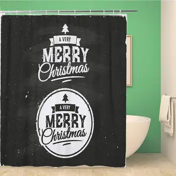 

Bathroom Shower Curtain Merry Christmas of Typographic Chalkboard Text Black Board Calligraphic 60x72 inches Waterproof Bath