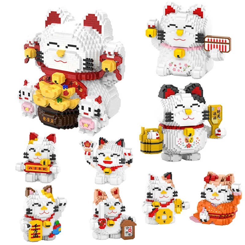 

HC Big Lucky Fortune Cat Money Abacus Vat Animal 3D Model DIY Diamond Mini Building Small Blocks Bricks Toy for Children no Box