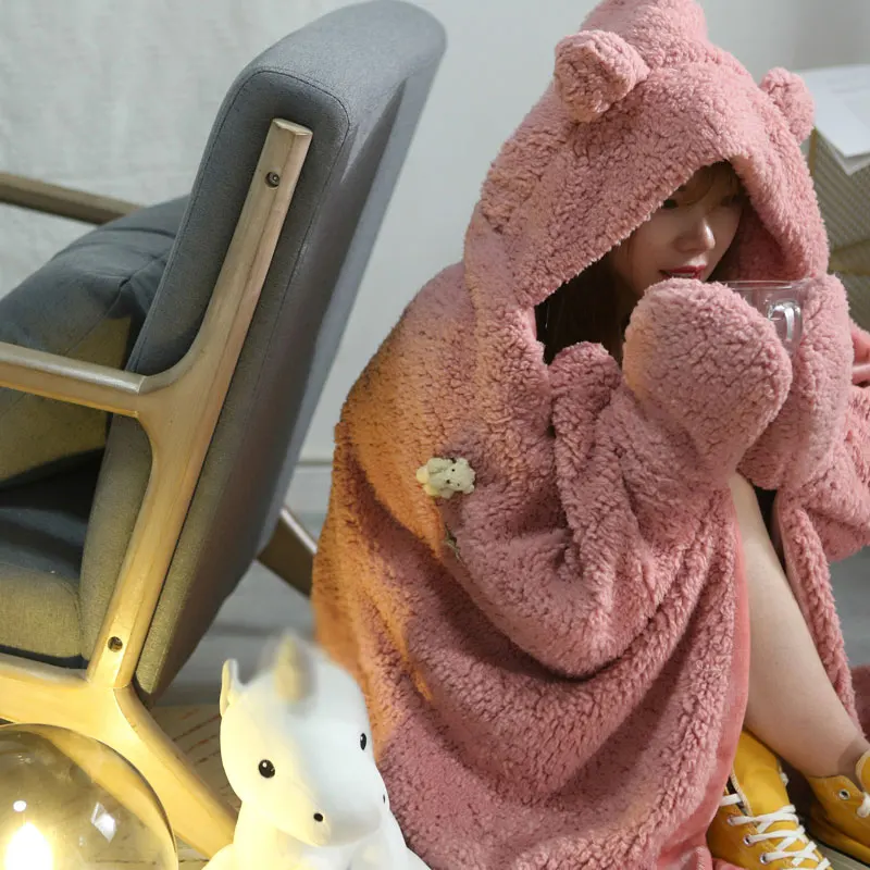 Утяжеленное зимнее одеяло Kawaii креативная накидка с капюшоном и рисунком медведя