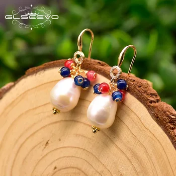 

GLSEEVO 100% Genuine Fresh Water White Pearl Drop Earrings For Women Girl Engagement Party Handmade Jewellery Aretes GE0830