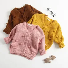 Новинка; Детский свитер ручной работы с помпонами; вязаный кардиган; куртка; Детский свитер; пальто; Кардиган для девочек; свитера для девочек; сезон осень-зима