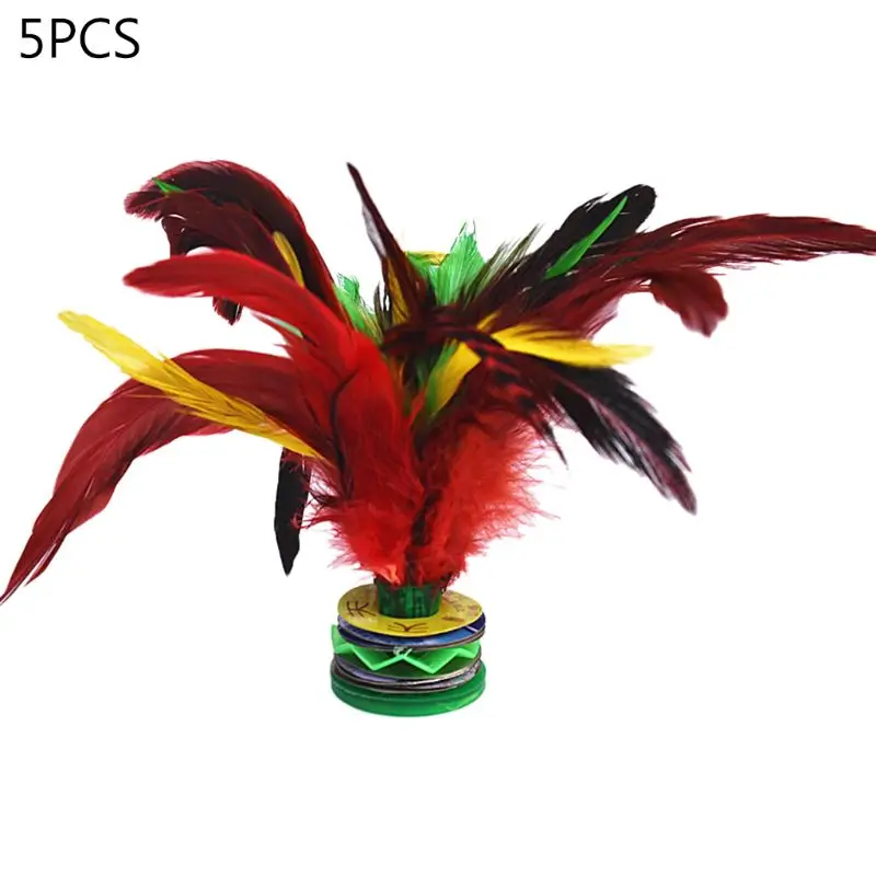 5pcs Colorful Feathers Shuttlecock Chinese Jianzi Foot Sports Outdoor Toy Game Q1FF feather shuttlecock jianzi shuttlecock