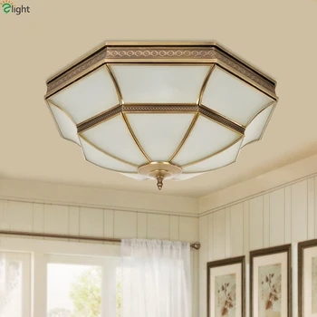 

Retro Copper Led Ceiling Lights Bedroom Led Ceiling Lamp Luminarias Foyer Led Ceiling Light Lampara Fixtures Lustre Glass Europe
