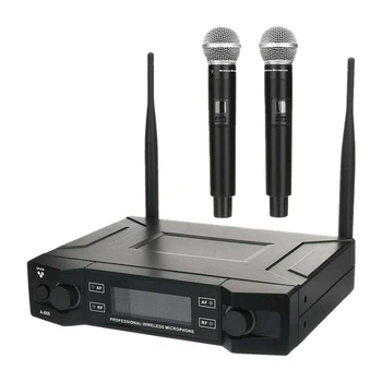 

Wireless Dual Handheld Microphone 2 Channel VHF Mic KTV System Karaoke EU Plug