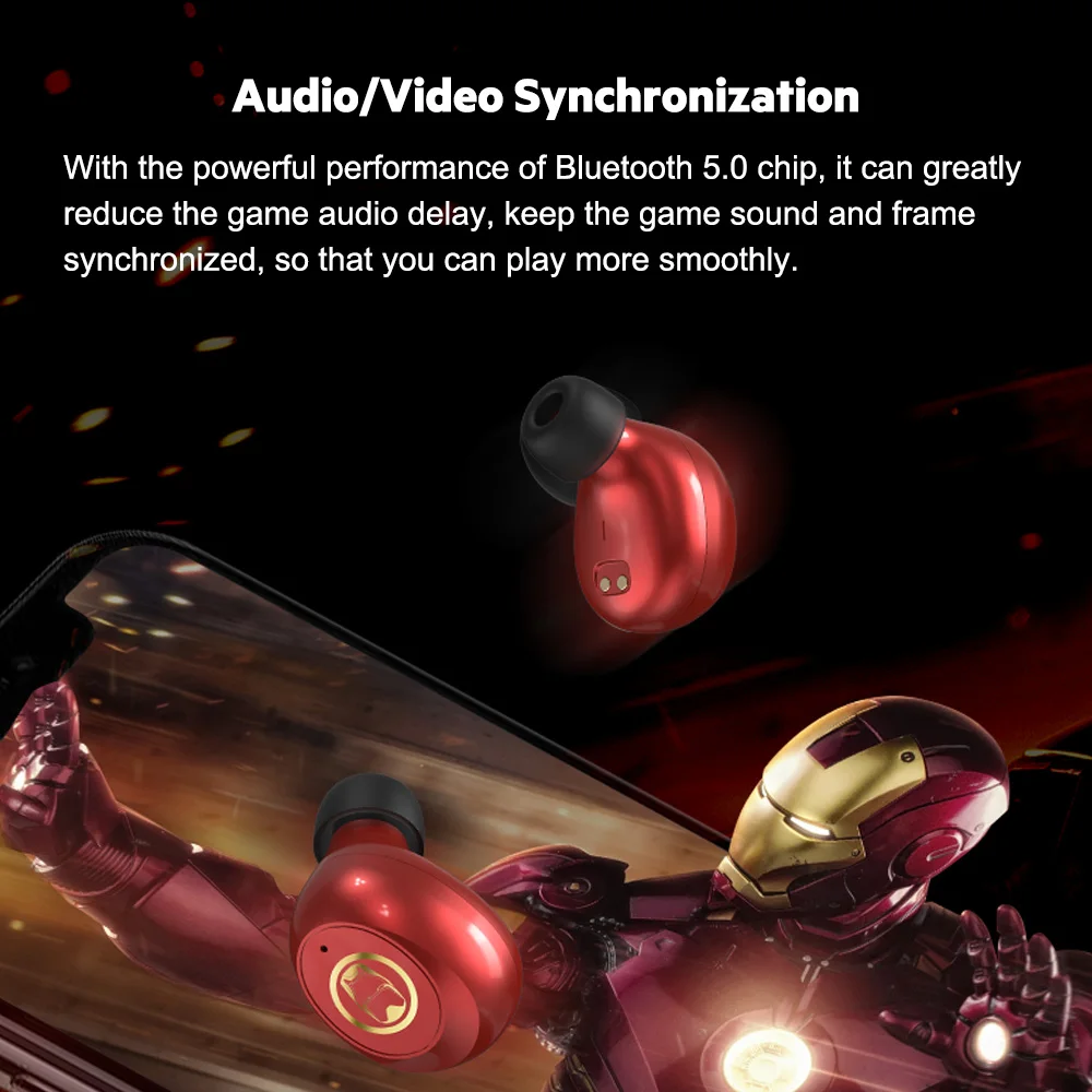 Marvel Certified Mini Bluetooth V5.0 Iron Man TWS Wireless Earphones  Stereo Captain America Support Linking Two Smartphone