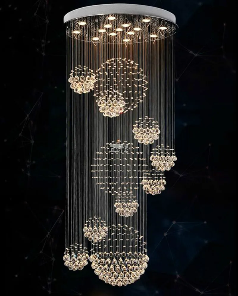 Large Modern Crystal Double Helix Round Elegant Hotel Staircase Crystal Chandelier