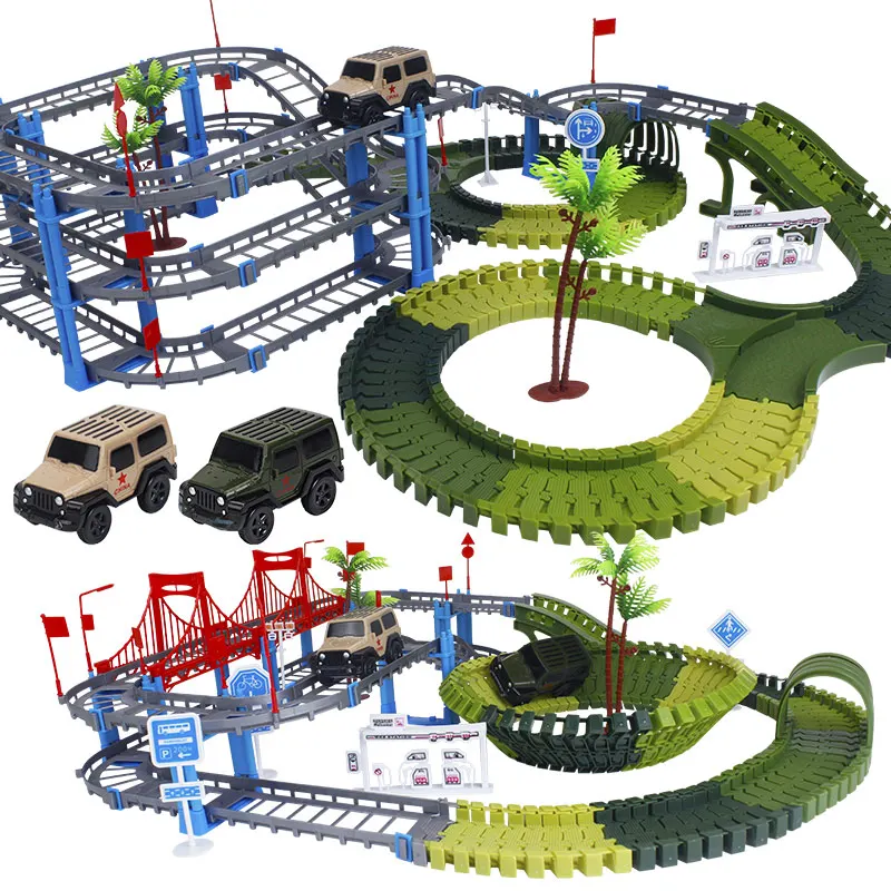 Online Militär Eisenbahn Magische Racing Track Spielen Set Pädagogisches DIY Biegen Flexible Glowing Rennen Armee Track Auto Spielzeug Für Kinder