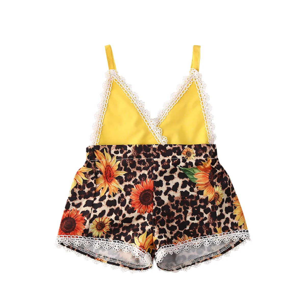 6M-5Y Toddlers Kids Girls Rompers Overalls Lace V Neck Sleeveless Sunflowers Print Jumpsuits Outfits | Детская одежда и обувь