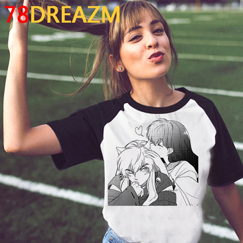 Inuyasha-Camiseta blanca vintage tumblr para mujer, top informal de verano, camiseta de talla grande
