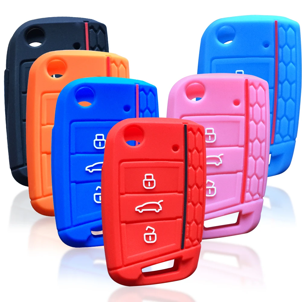Silicone Key Case For Skoda Octavia A7 KAMIQ Rapid Karoq Fabia Seat Leon Ibiza Ateca VW Polo Golf 7 Tiguan T-Roc T6