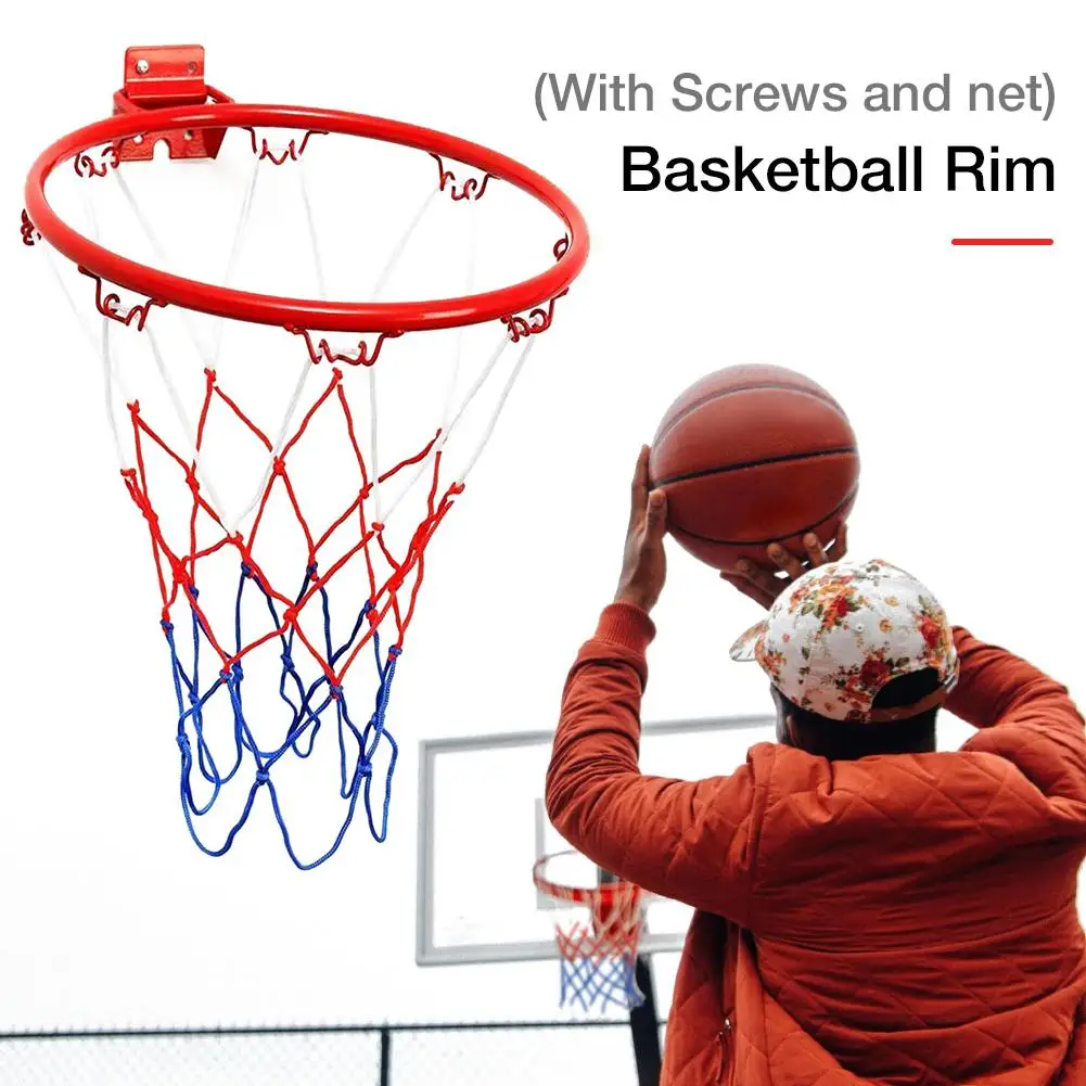 Basketball Rim Replacement for Adults and Kids 32 cm/ 12.6 inch Hanging Wall Mounted Basketball Goal Hoop Rim with Net Screw for Outdoors and Indoor 