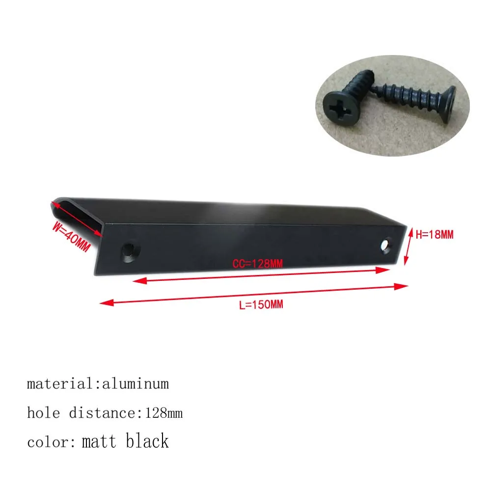 

128mm Matte black concealed cabinet pull handle, wardrobe door arc invisible aluminum handle