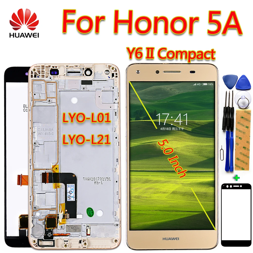 Huawei Honor 5A Y6 II Compact LYO-L01 LYO-L21 5,0 дюймов ЖК-дисплей кодирующий преобразователь сенсорного экрана в сборе 1280*720 рамка с подарком