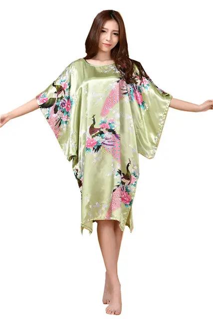 Sexy Female Silk Rayon Robe Bath Gown Nightgown Summer Casual Home Dress Printed Loose Sleepwear Plus Size Nightwear Bathrobe