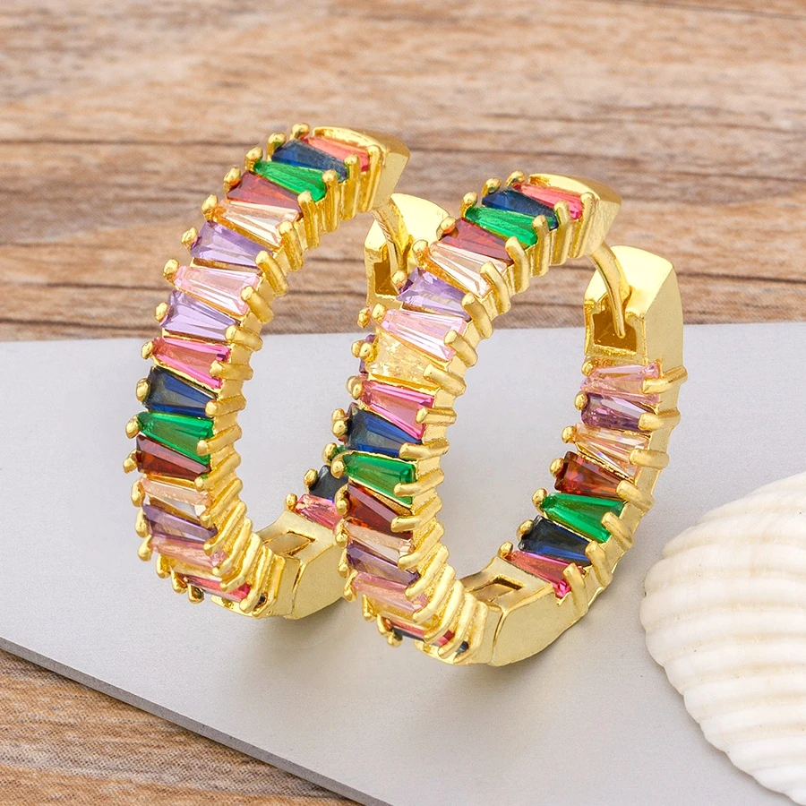 

Fashion Exquisite Jewelry Top Quality Round Shape Earrings Colorful Rainbow Copper CZ Women Earrings Gift