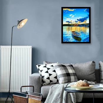 

Paint By Numbers Diy Acrylic Painting Kit for Kids & Adults Beginner - 16 inch x 20 inch Boat in Lake (Without Frame)