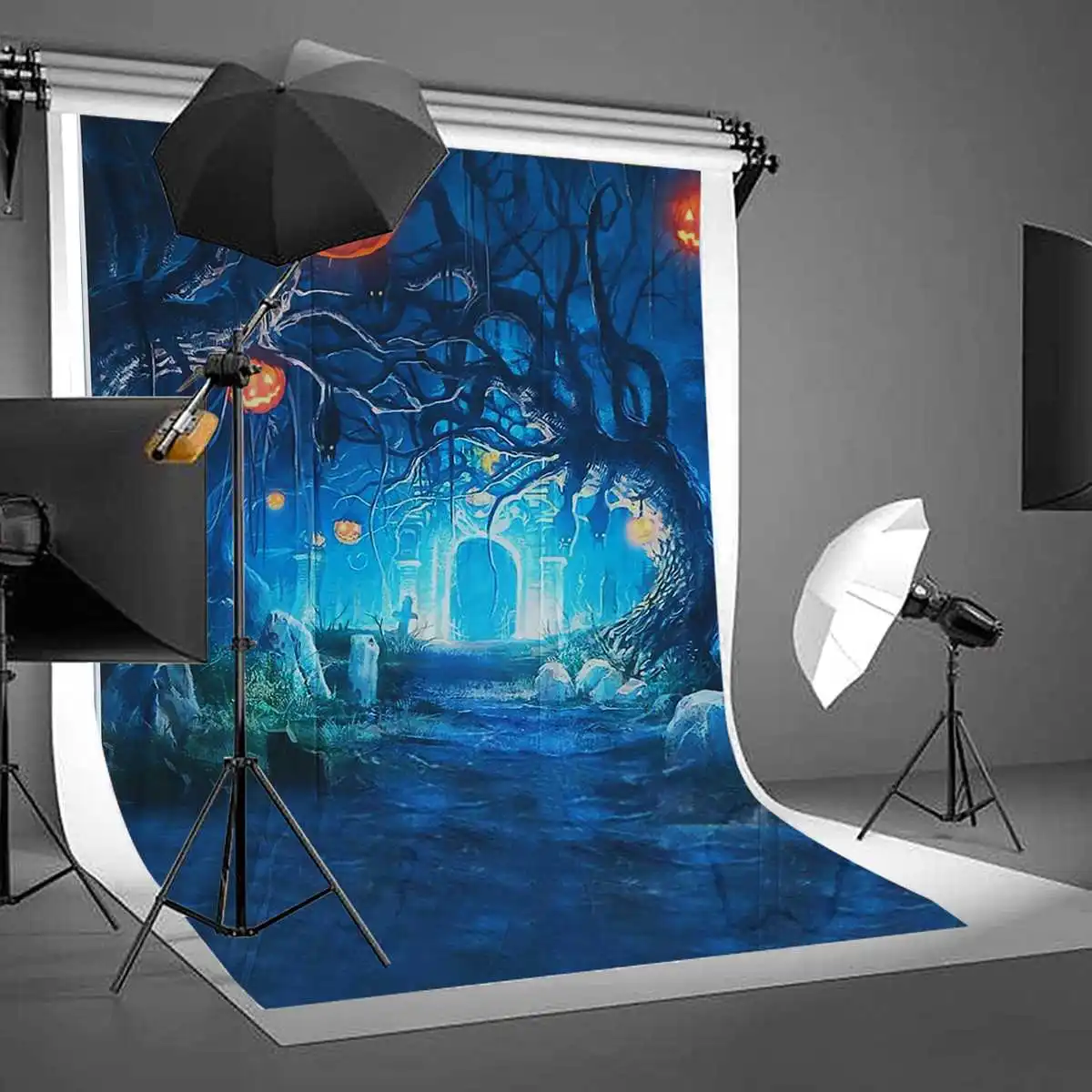 5x7FT Halloween Decor Pumpkin Light Wall Photography Studio Backdrop Background