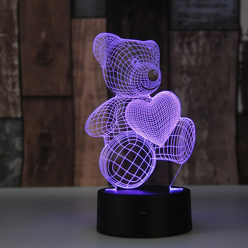 3d лампа меняющая цвет в виде животного мишка тедди светящаяся кукла с подсветкой