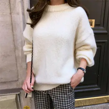 

New Korean knitted long-sleeved pullover casual shirt sweater ladies autumn and winter fashion solid O-neck pullover sweater