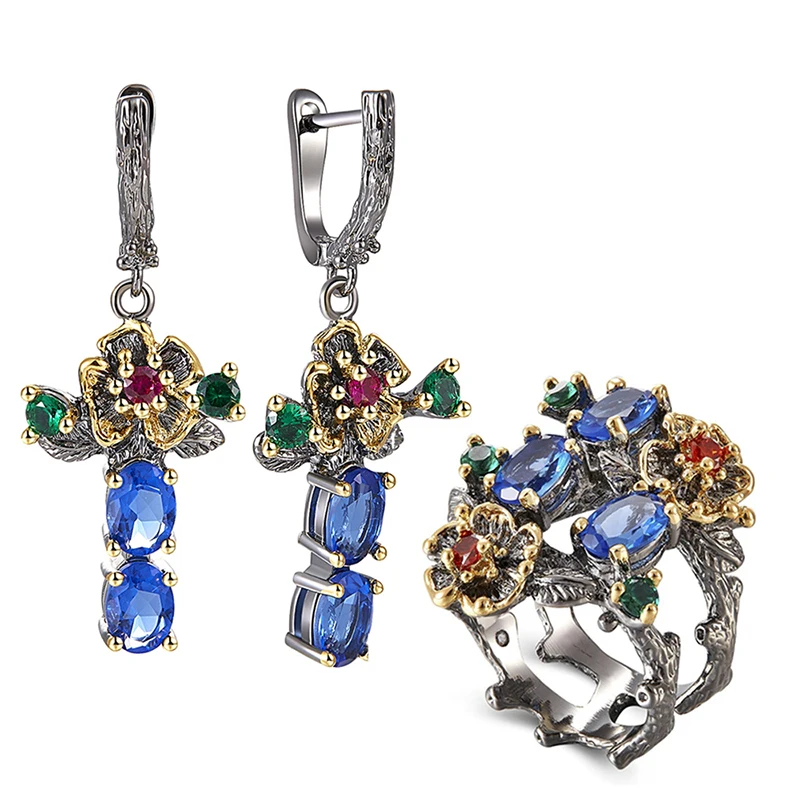 Blue crystal flower earrings  (5)