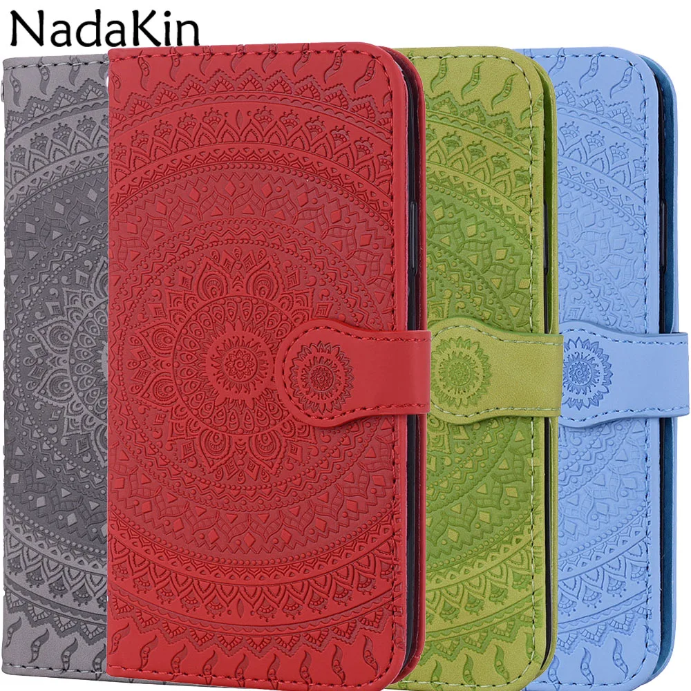 

Flip Book Phone Case Shell for Huawei Honor 8A 8X 7S 7A Pro Y5 2018 Y7 Y6 2019 Cover With Luxury Mandala Embossed Texture