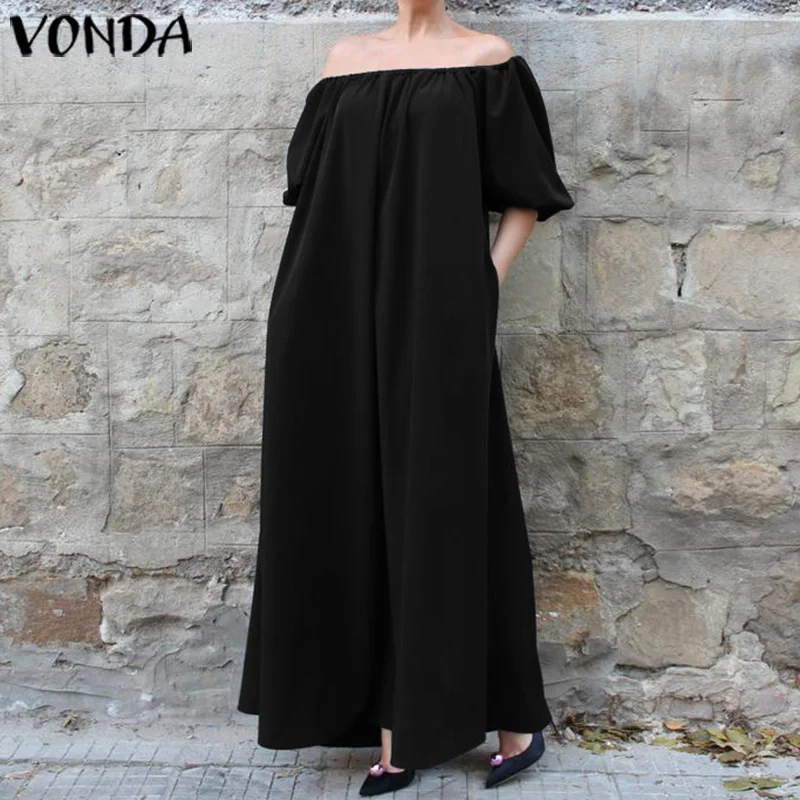 VONDA, женские длинные платья, повседневные, одноцветные, Платья для вечеринок, летние, праздничные, пляжные, Vestidos, сексуальные, с открытыми плечами, для беременных, сарафан
