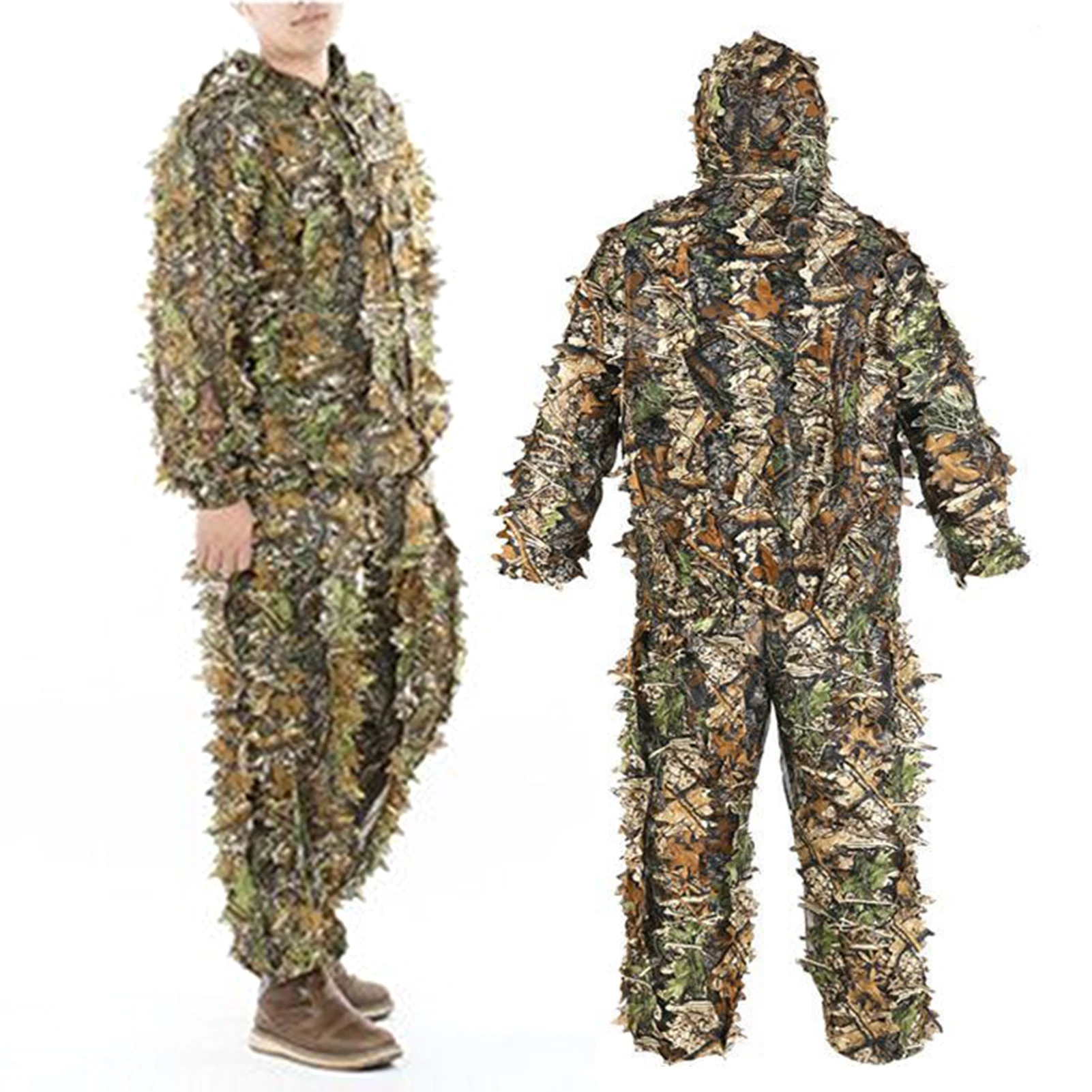 3D Leaves Huntting Camouflage Clothes Ghillie Suit Jacket Hooded Pants Jungle 