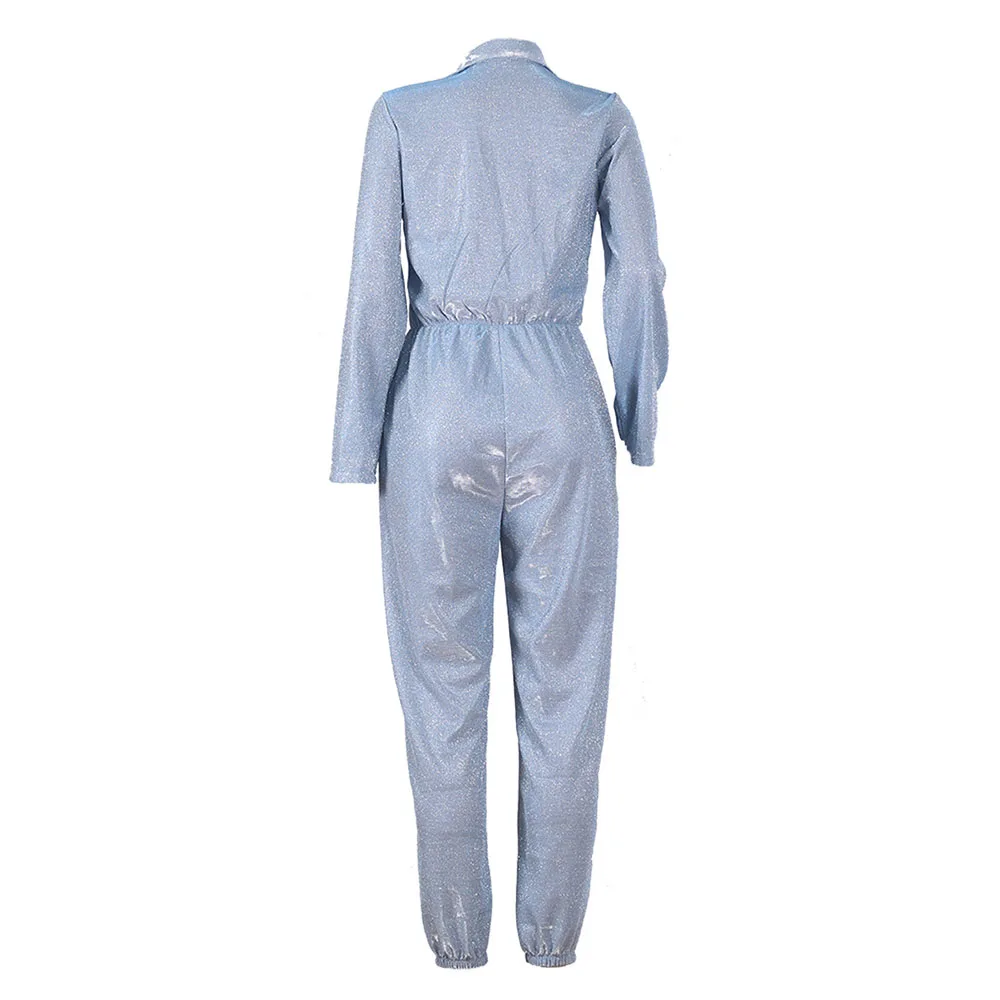 Sequins Jumpsuits Plus Size Women Long Sleeve Autumn Rompers African Loose High Waist Jumpsuit Button Pocket Playsuits