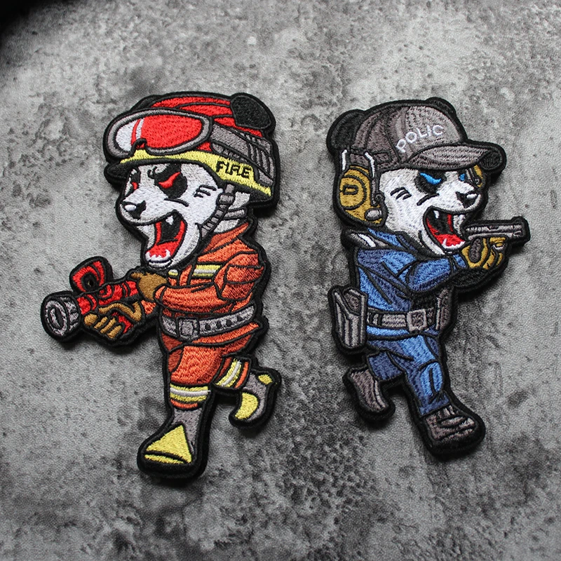 Race Tribute Fire Fighter Badge Ricamo Panda Military Tactical Patch Emblem Appliques Tessuto Distintivi Ricamati Per I Vestiti